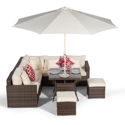Havana - Modular 7 Seat Rattan Corner Sofa Dining Set - Brown
