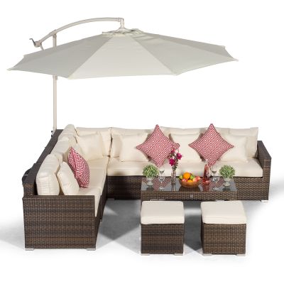 Havana L Shape Modular 6 Seat Rattan Corner Sofa Set With Large Coffee Table & 2 Stools - Brown
