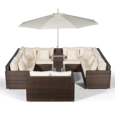 Havana Modular 10 Seat Rattan Conversation Set With 2 Seater Sofa, Armrest Drinks Cooler & Ice Cooler Coffee Table - Brown