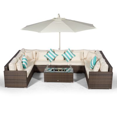 Havana U Shape Modular 9 Seat Rattan Sofa Set With Large Drinks Cooler Coffee Table - Brown