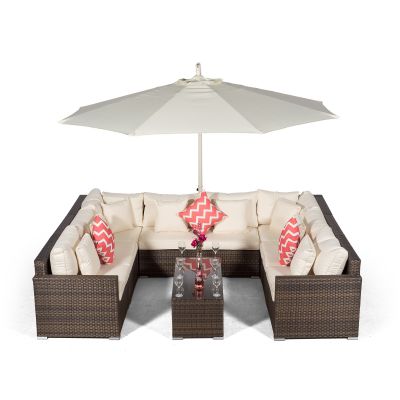 Havana U Shape Modular 8 Seat Rattan Sofa Set With Large Coffee Table - Brown