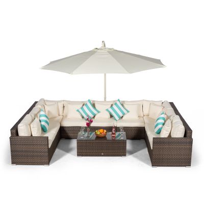 Havana U Shape Modular 9 Seat Rattan Sofa Set With Large Coffee Table - Brown