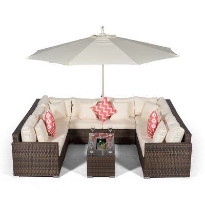 Havana U Shape Modular 8 Seat Rattan Sofa Set With Large Drinks Cooler Coffee Table - Brown
