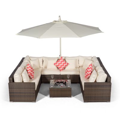 Havana U Shape Modular 8 Seat Rattan Sofa Set With Drinks Cooler Coffee Table - Brown