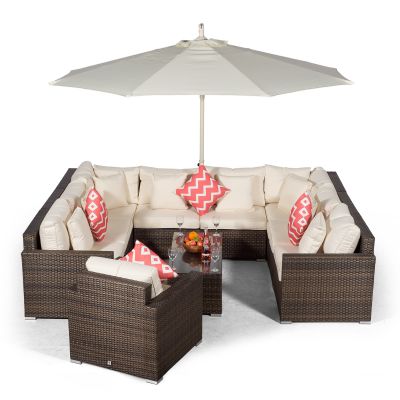 Havana U Shape Modular 9 Seat Rattan Sofa Set With Armchair & Large Coffee Table - Brown