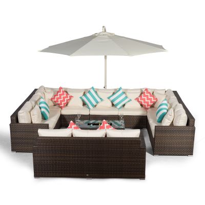 Havana Modular 12 Seat Rattan Conversation Set With 3 Seater Sofa & Drinks Cooler Coffee Table - Brown