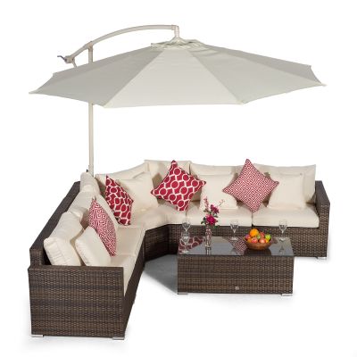 Santorini Angled L Shape Modular 5 Seat Rattan Corner Sofa Set With Coffee Table - Brown