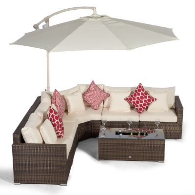 Santorini L Shape Modular 5 Seat Rattan Corner Sofa Set With Large Drinks Cooler Coffee Table - Brown