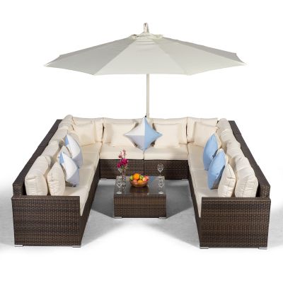 Havana U Shape Modular 10 Seat Rattan Sofa Set With Coffee Table - Brown