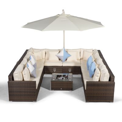 Havana U Shape Modular 10 Seat Rattan Sofa Set With Drinks Cooler Coffee Table - Brown