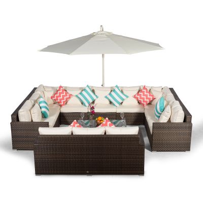 Havana Modular 12 Seat Rattan Conversation Set With 3 Seater Sofa & Coffee Table - Brown