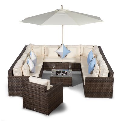 Havana Modular 11 Seat Rattan Conversation Set With Armchair & Drinks Cooler Coffee Table - Brown