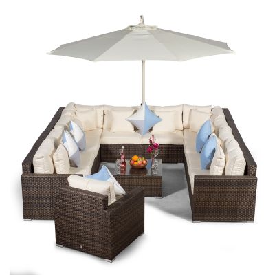 Havana Modular 11 Seat Rattan Conversation Set With Armchair & Coffee Table - Brown