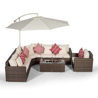 Santorini L Shape Modular 6 Seat Rattan Corner Sofa Set With Armchair & Drinks Cooler Coffee Table - Brown