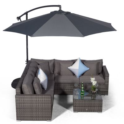 Havana L Shape Modular 5 Seat Rattan Corner Sofa Set With Coffee Table - Grey
