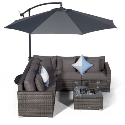 Havana L Shape Modular 5 Seat Rattan Corner Sofa Set With Drinks Cooler Coffee Table - Grey