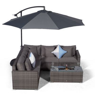 Havana L Shape Modular 5 Seat Rattan Corner Sofa Set With Large Drinks Cooler Coffee Table - Grey