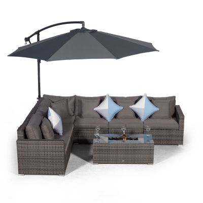 Havana L Shape Modular 6 Seat Rattan Corner Sofa Set With Large Drinks Cooler Coffee Table - Grey