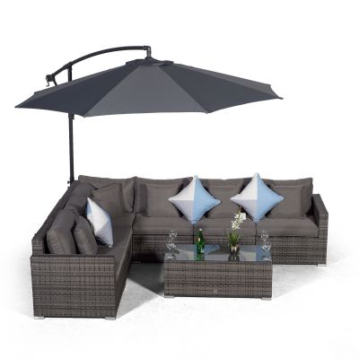 Havana L Shape Modular 6 Seat Rattan Corner Sofa Set With Large Coffee Table - Grey