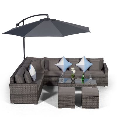 Havana L Shape Modular 6 Seat Rattan Corner Sofa Set With Large Coffee Table & 2 Stools - Grey