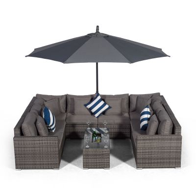Havana U Shape Modular 8 Seat Rattan Sofa Set With Large Drinks Cooler Coffee Table - Grey
