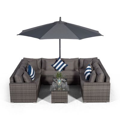Havana U Shape Modular 8 Seat Rattan Sofa Set With Large Coffee Table - Grey
