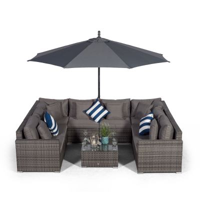 Havana U Shape Modular 8 Seat Rattan Sofa Set With Coffee Table - Grey