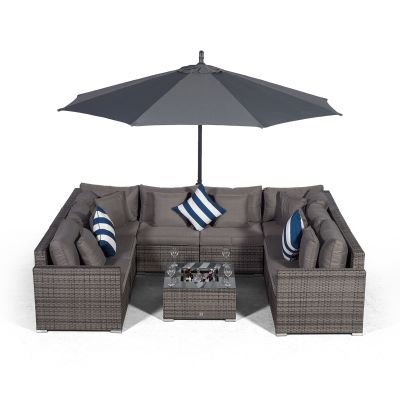 Havana U Shape Modular 8 Seat Rattan Sofa Set With Drinks Cooler Coffee Table - Grey