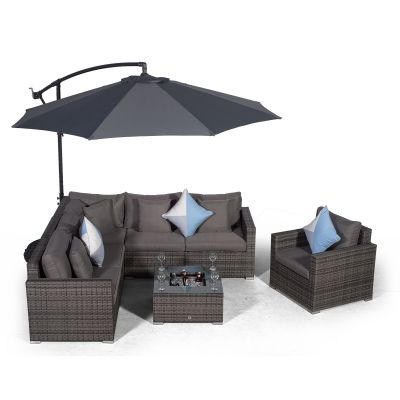 Havana L Shape Modular 6 Seat Rattan Corner Sofa Set With Armchair & Drinks Cooler Coffee Table - Grey