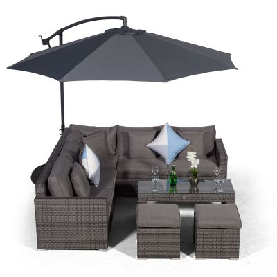 Havana L Shape Modular 5 Seat Rattan Corner Sofa Set With Large Coffee Table & 2 Stools - Grey