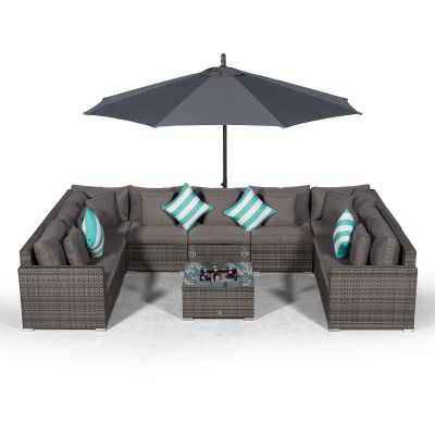 Havana U Shape Modular 9 Seat Rattan Sofa Set With Drinks Cooler Coffee Table - Grey