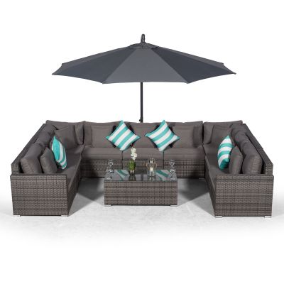 Havana U Shape Modular 9 Seat Rattan Sofa Set With Large Coffee Table - Grey