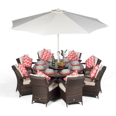 Arizona 155cm Round 8 Seater Rattan Dining Set - Brown