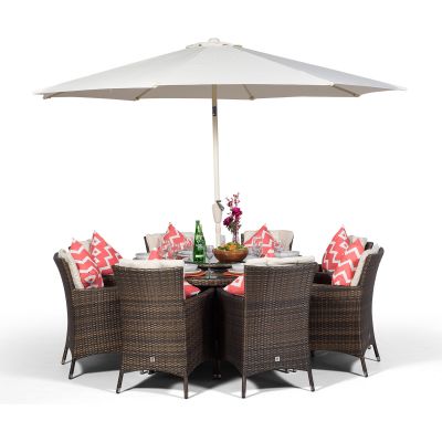Savannah Round 8 Seater Rattan Dining Set - Brown