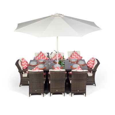 Arizona 200cm Rectangle 8 Seater Rattan Dining Set - Brown