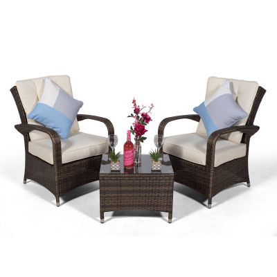 Arizona 2 Seat Rattan Lounge Chair and Table Set Rattan Set - Brown