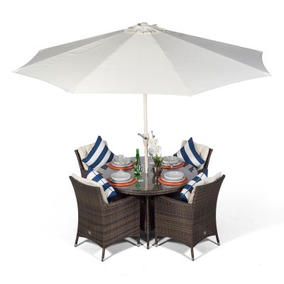 Savannah Round 4 Seater Rattan Dining Set - Brown