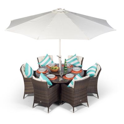 Savannah Round 6 Seater Rattan Dining Set - Brown