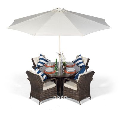 Arizona 120cm Round 4 Seater Rattan Dining Set - Brown