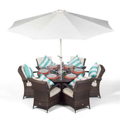 Arizona 135cm Round 6 Seater Rattan Dining Set with Drinks Cooler - Brown