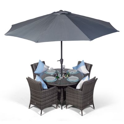 Savannah 120cm Round 4 Seater Rattan Dining Set with Drinks Cooler - Grey