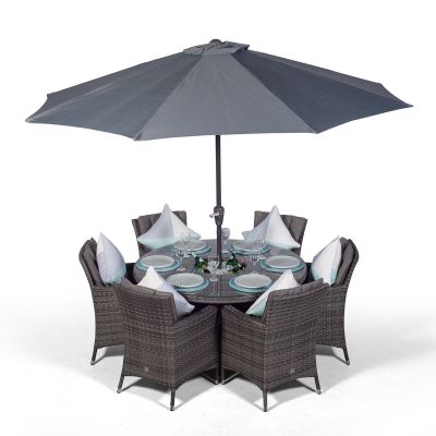 Savannah 135cm Round 6 Seater Rattan Dining Set with Drinks Cooler - Grey