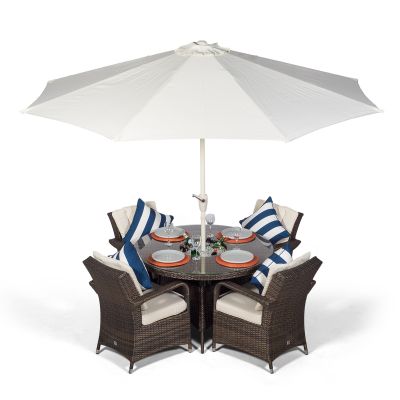 Arizona 120cm Round 4 Seater Rattan Dining Set with Drinks Cooler - Brown