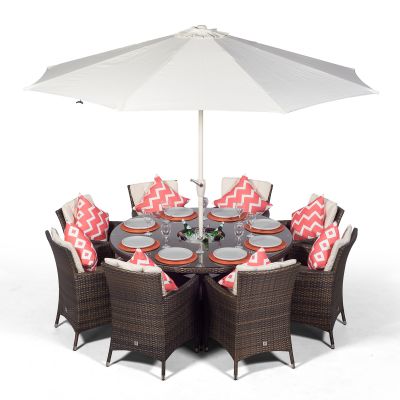 Savannah 8 Seater Rattan Patio Dining Set with Ice Bucket Drinks Cooler - Brown