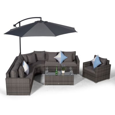 Santorini L Shape Modular 6 Seat Rattan Corner Sofa Set With Armchair & Coffee Table - Grey