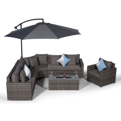 Santorini L Shape Modular 6 Seat Rattan Corner Sofa Set With Armchair & Drinks Cooler Coffee Table - Grey