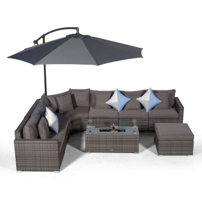 Santorini L Shape Modular 6 Seat Rattan Corner Sofa Set With Large Drinks Cooler Coffee Table & Ottoman - Grey