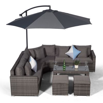 Santorini L Shape Modular 5 Seat Rattan Corner Sofa Set With Large Coffee Table & 2 Stools - Grey