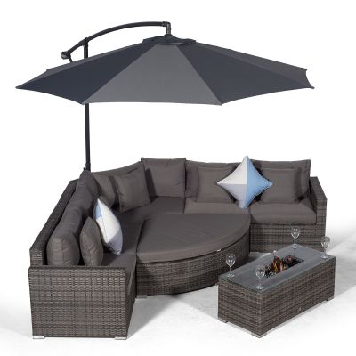 Santorini L Shape Modular 5 Seat Rattan Corner Sofa Set With Daybed Ottoman & Large Drinks Cooler Coffee Table - Grey