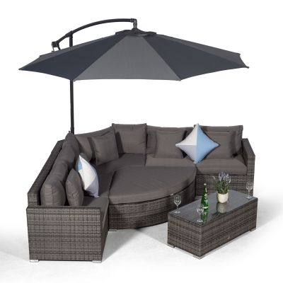 Santorini L Shape Modular 5 Seat Rattan Corner Sofa Set With Daybed Ottoman & Coffee Table - Grey
